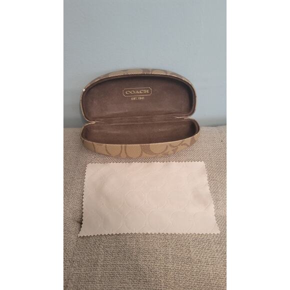 Coach Signature C Hard Sunglass Eyeglass Case Beige Brown Logo w/ Cloth - Picture 1 of 5